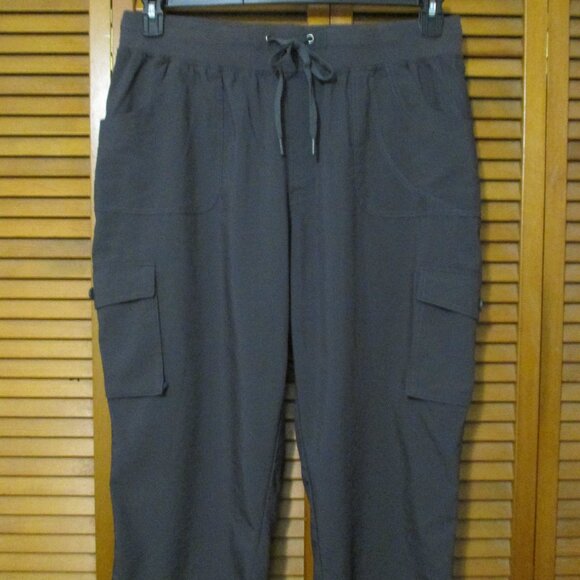 Wide leg capris dark gray pull on drawstring waist lots of pockets size XXL - Picture 1 of 9